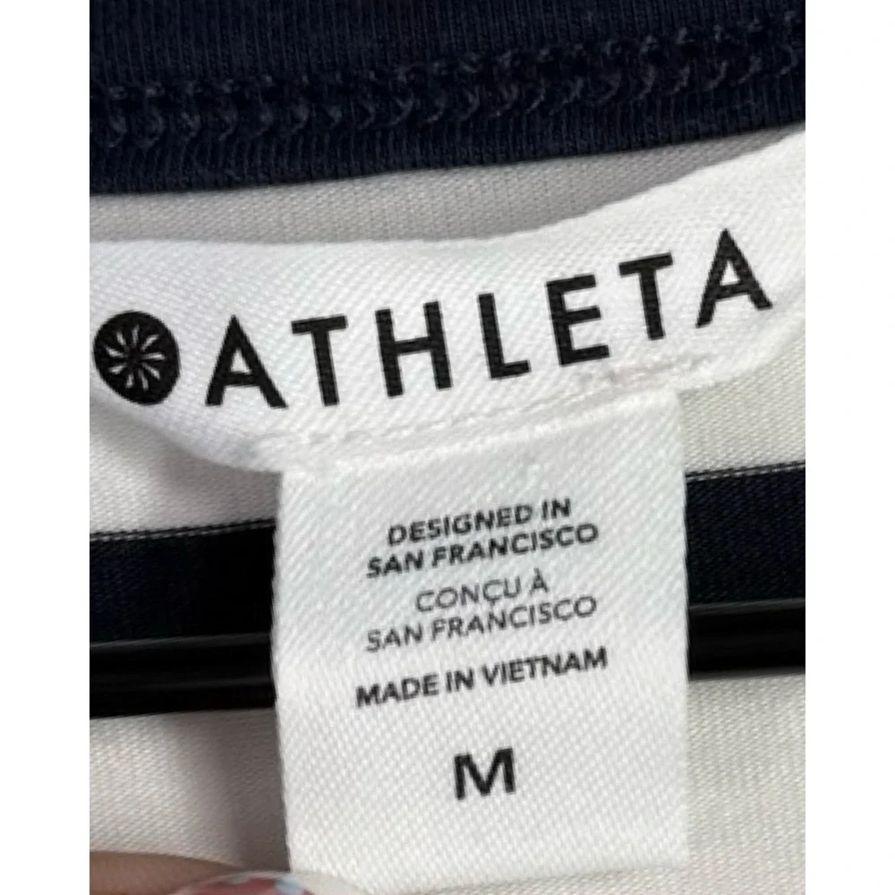 Athleta Womens Striped T-Shirt Dress Navy Blue White Short Sleeve Crew Neck M